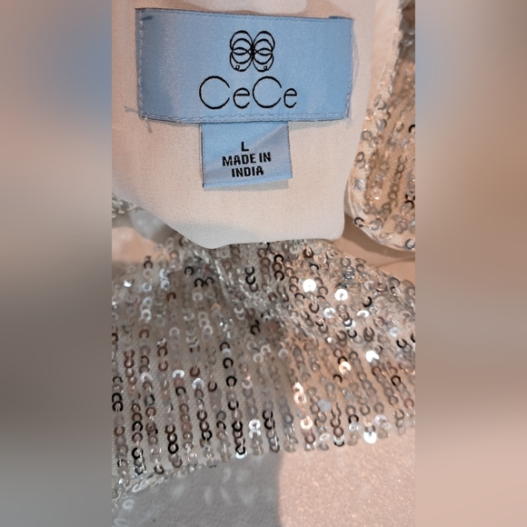 CeCe Champagne Holiday Affair Sequin Shoulerless Top Size L NWT - Picture 9 of 11
